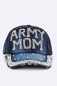 Crystal ARMY MOM Embelished Fashion Denim Cap LA-HT277X094D