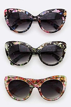 Pack of 12 Pieces Floral Pattern Cat Eye Sunglasses