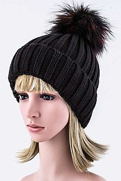 Fashion Beanie With Dyed Raccoon Fur Pompom