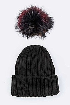 Fashion Beanie With Dyed Raccoon Fur Pompom