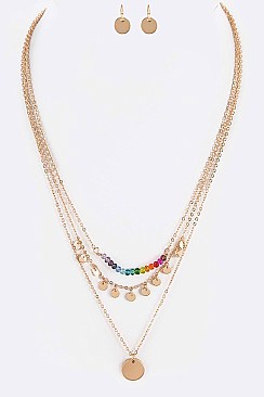 Disk Rainbow Crystal Beads Layer Necklace Set