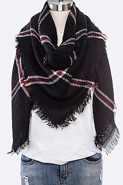 PACK OF 12 PCS ASSORTED COLOR PLAID PATTERN BLANKET SCARVES