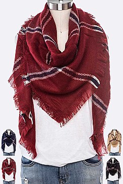 PACK OF 12 PCS ASSORTED COLOR PLAID PATTERN BLANKET SCARVES