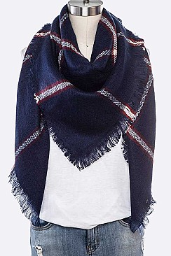 PACK OF 12 PCS ASSORTED COLOR PLAID PATTERN BLANKET SCARVES