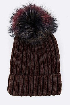 Fashion Beanie With Dyed Raccoon Fur Pompom