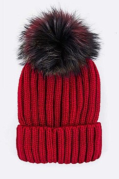 Fashion Beanie With Dyed Raccoon Fur Pompom