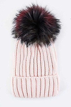 Fashion Beanie With Dyed Raccoon Fur Pompom