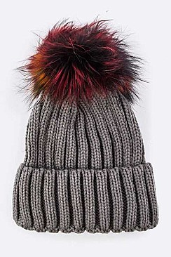 Fashion Beanie With Dyed Raccoon Fur Pompom