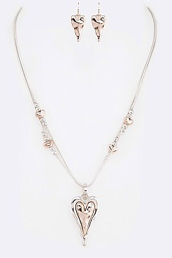 Heart Pendant 2Tone Necklace Set