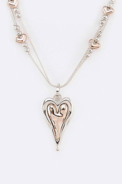 Heart Pendant 2Tone Necklace Set
