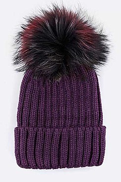 Fashion Beanie With Dyed Raccoon Fur Pompom