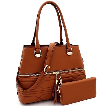 Quilted Tassel Accent Tote Wallet SET