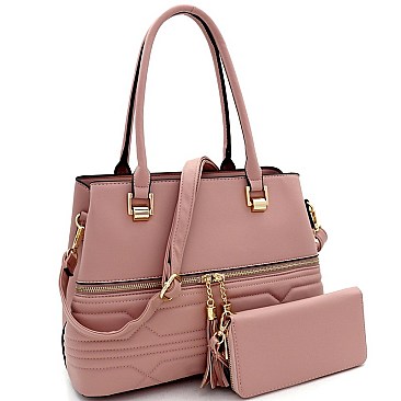 Quilted Tassel Accent Tote Wallet SET