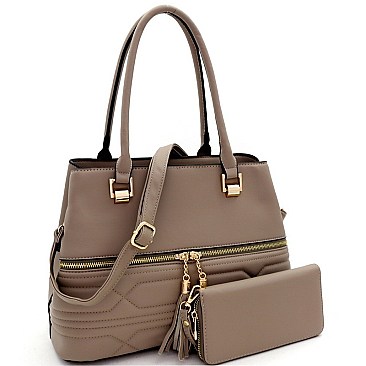 Quilted Tassel Accent Tote Wallet SET