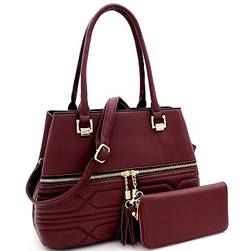 Quilted Tassel Accent Tote Wallet SET