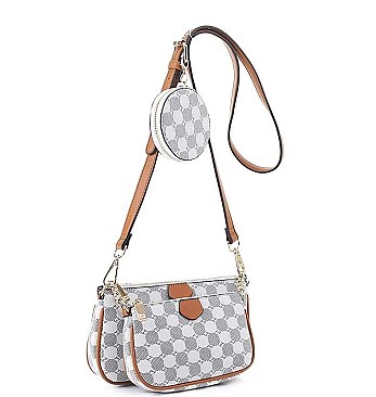3 IN 1 STYLISH CIRCLE DOTS DESIGN CROSSBODY BAG SET