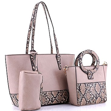 3 in 1 Snake Print Accent Tote Value SET