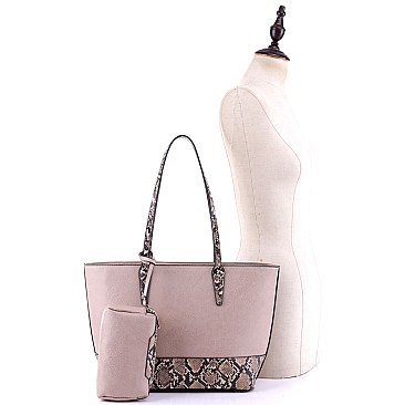 3 in 1 Snake Print Accent Tote Value SET