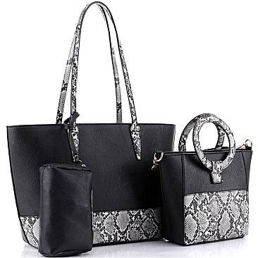 3 in 1 Snake Print Accent Tote Value SET