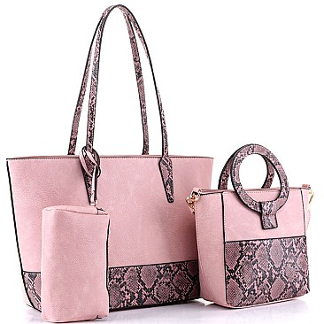 3 in 1 Snake Print Accent Tote Value SET
