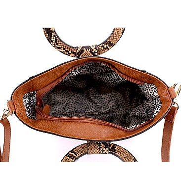 3 in 1 Snake Print Accent Tote Value SET