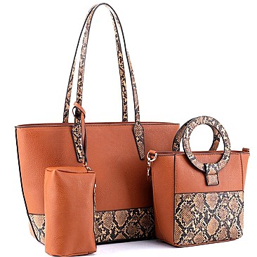 3 in 1 Snake Print Accent Tote Value SET