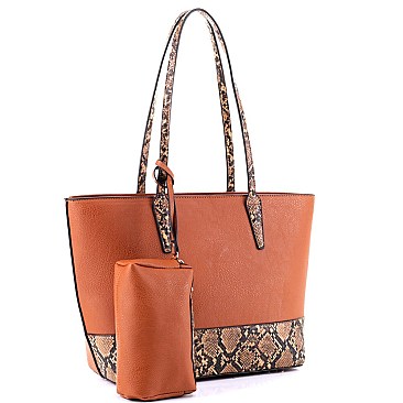 3 in 1 Snake Print Accent Tote Value SET