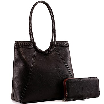 Braided Strap Boho Tote Wallet SET