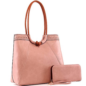 Braided Strap Boho Tote Wallet SET