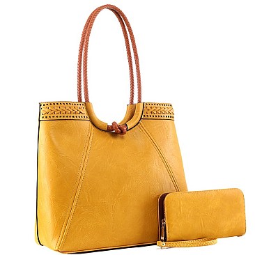 Braided Strap Boho Tote Wallet SET