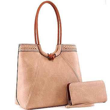 Braided Strap Boho Tote Wallet SET
