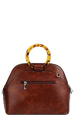 BANGLE HANDLE SATCHEL WITH LONG STRAP