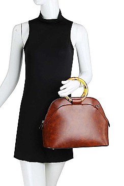 BANGLE HANDLE SATCHEL WITH LONG STRAP