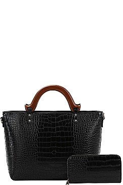 2 IN 1 CROC TEXTURED TOTE WITH WALLET