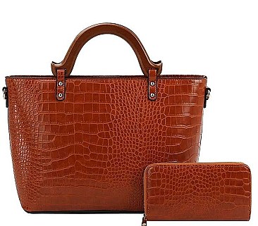 2 IN 1 CROC TEXTURED TOTE WITH WALLET