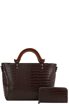 2 IN 1 CROC TEXTURED TOTE WITH WALLET
