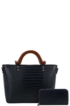 2 IN 1 CROC TEXTURED TOTE WITH WALLET