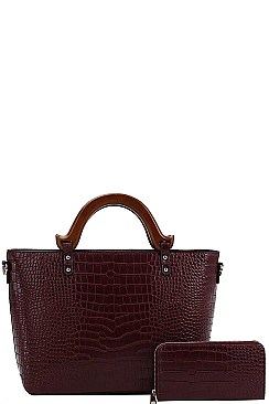 2 IN 1 CROC TEXTURED TOTE WITH WALLET