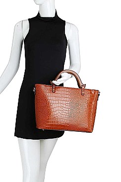 2 IN 1 CROC TEXTURED TOTE WITH WALLET