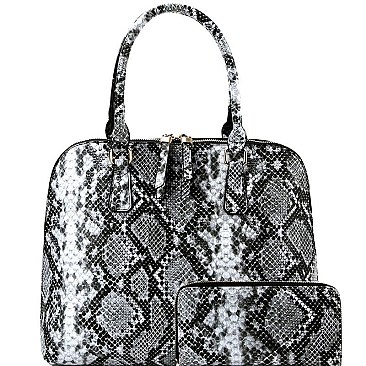 Snake Print 2-Way Dome Satchel Wallet SET