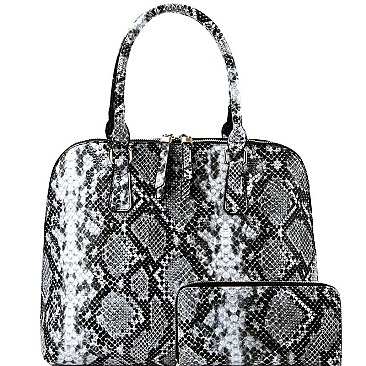 TWO WAY SNAKE PRINT DOME SATCHEL WALLET SET