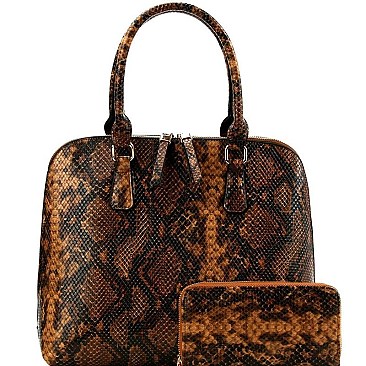 Snake Print 2-Way Dome Satchel Wallet SET