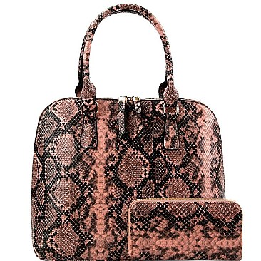 Snake Print 2-Way Dome Satchel Wallet SET