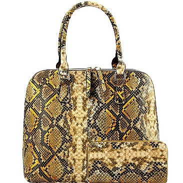 Snake Print 2-Way Dome Satchel Wallet SET