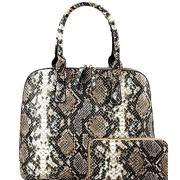 Snake Print 2-Way Dome Satchel Wallet SET