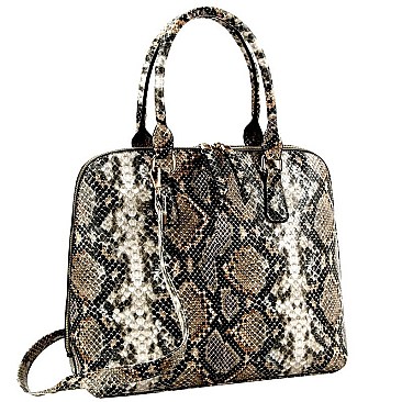 TWO WAY SNAKE PRINT DOME SATCHEL WALLET SET