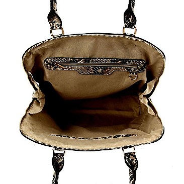 TWO WAY SNAKE PRINT DOME SATCHEL WALLET SET