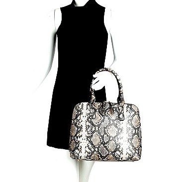 TWO WAY SNAKE PRINT DOME SATCHEL WALLET SET