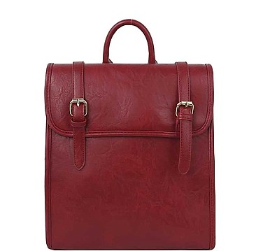 PLAIN DOUBLE BUCKLE BELT STRAP CONVERTIBLE BACKPACK