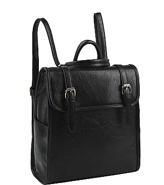 PLAIN DOUBLE BUCKLE BELT STRAP CONVERTIBLE BACKPACK